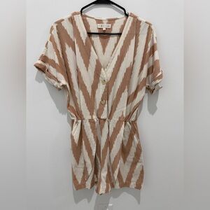 Lou & Grey Tan and Cream Chevron Jumpsuit